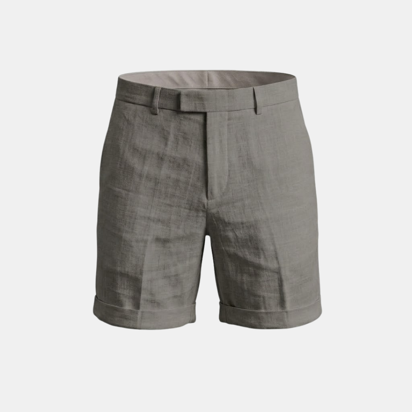 FJØRNA men's cotton linen shorts with a tailored, relaxed fit, featuring a casual waistband and breathable fabric for comfort.
