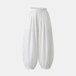 FJØRNA linen blend harem trousers for women with elastic waist and relaxed fit, showcasing comfortable, stylish pants.