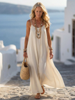 FJØRNA women's sleeveless summer maxi dress featuring a flowy, lightweight wrap design perfect for warm weather.