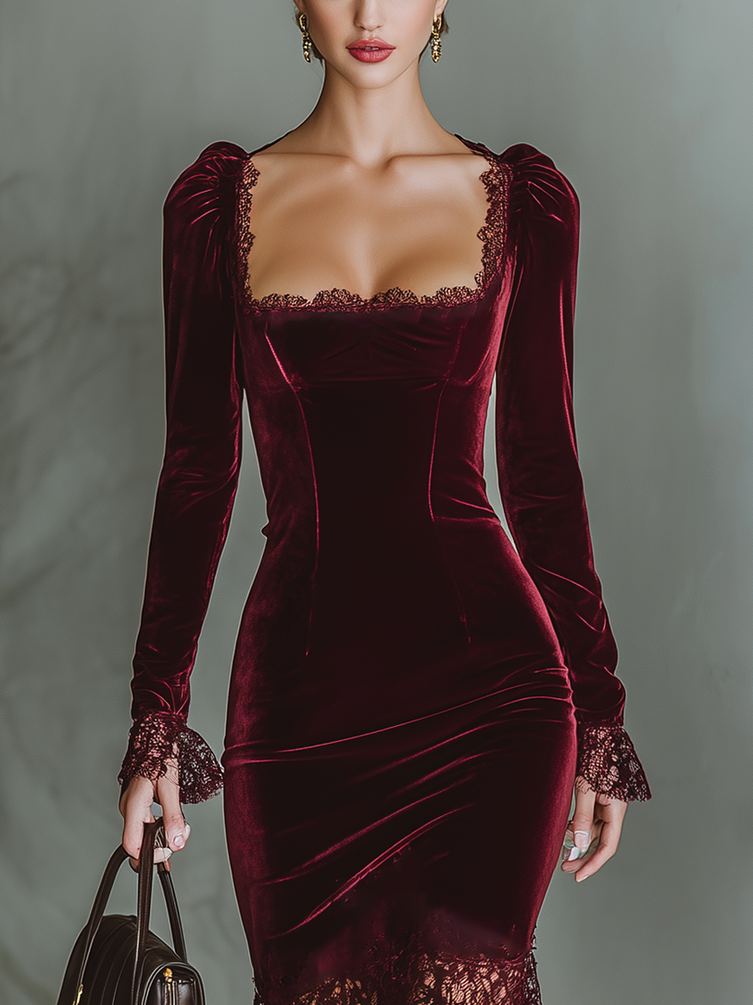 Burgundy Velvet Maxi Dress | Evening Dress