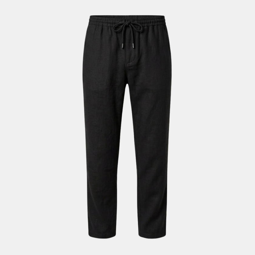 FJØRNA men's cotton linen trousers with drawstring waist, relaxed fit, lightweight and comfortable for casual wear