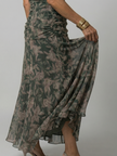 FJØRNA elegant off-shoulder midi dress for women, bodycon fit in a stylish and sophisticated design.