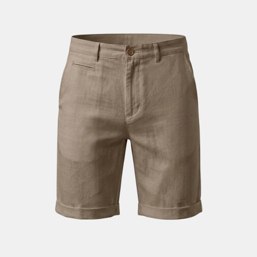 Men's linen blend shorts by FJØRNA featuring a tailored relaxed fit, casual style, and lightweight fabric for comfort.