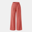 FJØRNA women's linen blend wide-leg trousers with elastic waist, relaxed fit, and casual style, shown in natural fabric detail.