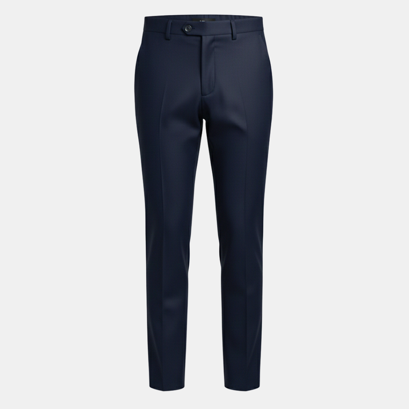 Relaxed fit men's straight leg trousers by FJØRNA, shown in a neutral color, featuring a classic tailored design.