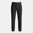Men's linen blend straight leg trousers with pleats by FJØRNA, featuring a classic tailored design and neutral color.