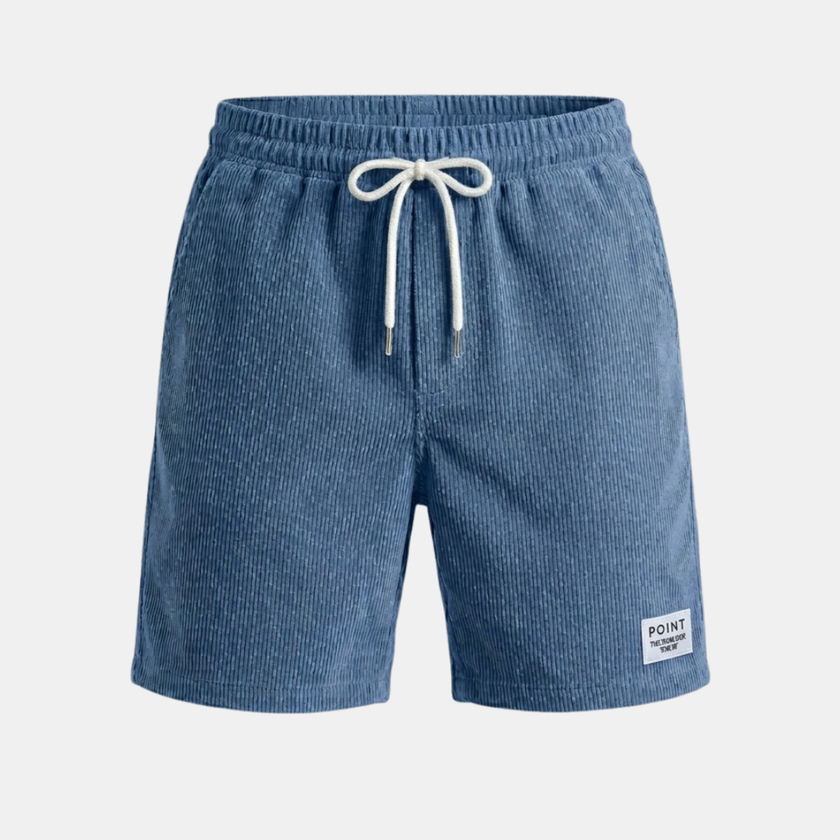 Men's FJØRNA corduroy shorts with drawstring waist, casual pants featuring a textured fabric and relaxed fit.