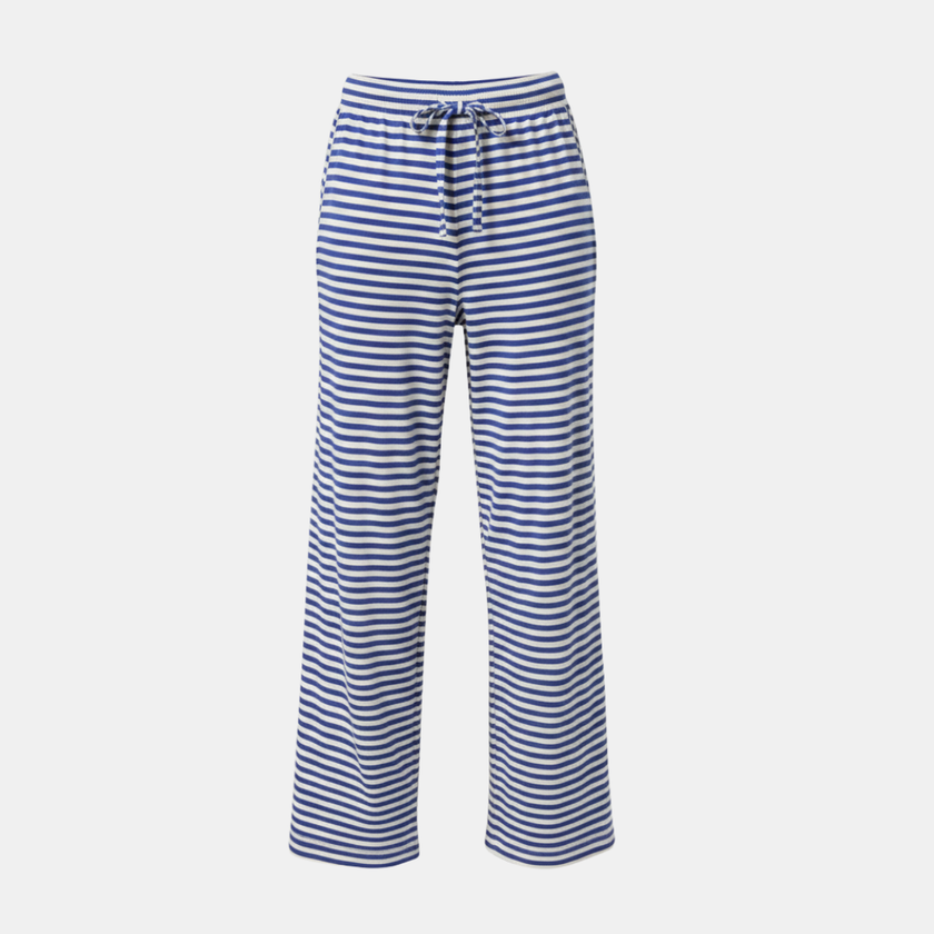 Women's FJØRNA striped drawstring trousers, casual pants with side pockets and relaxed fit, suitable for everyday wear.