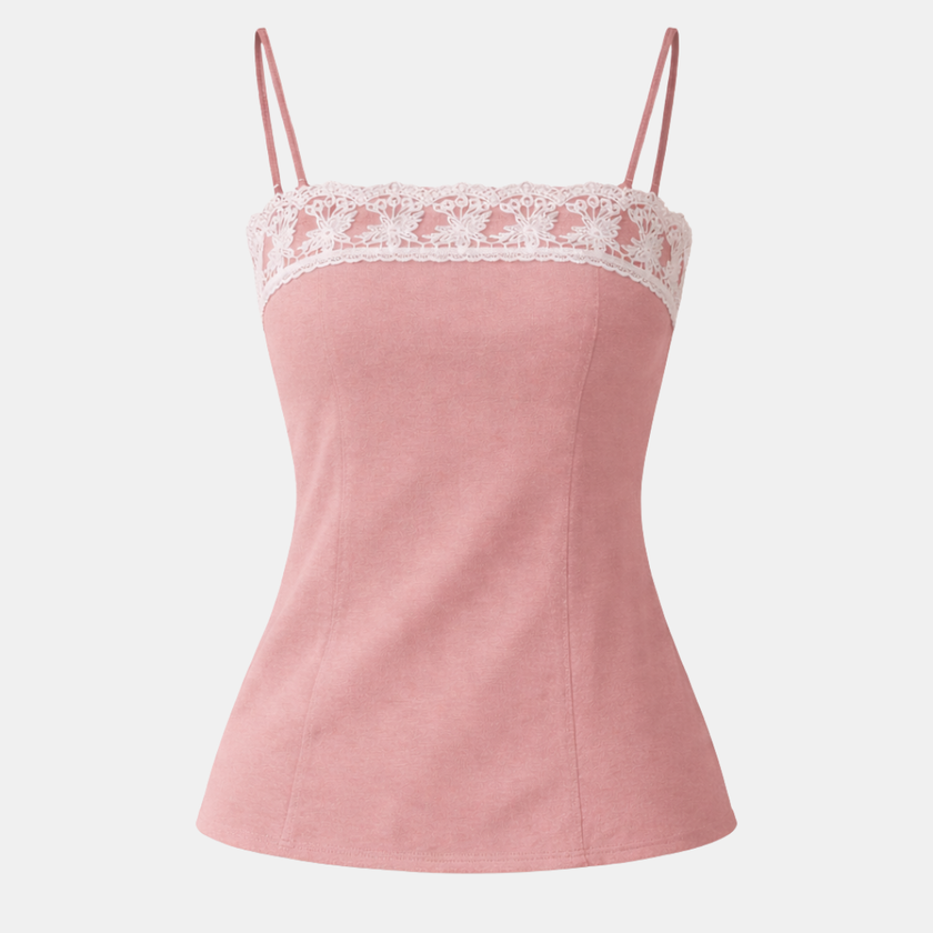 FJØRNA women's cotton camisole top with lace trim, perfect for summer, featuring a sleeveless design and lightweight fabric.