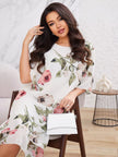 FJØRNA Violeta elegant white gas dress with flowy fabric, perfect for formal occasions or summer events.