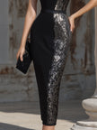 FJØRNA sculpted sleeveless contrast panel evening dress for women, showcasing a fitted design with elegant detailing.
