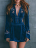 Blue Velvet Embroidered Mini Dress | Casual Dress
