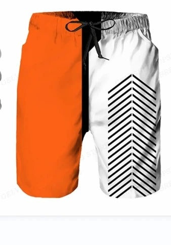 Men's graphic print swim shorts with drawstring by FJØRNA, featuring vibrant designs and comfortable fit for beach or pool.