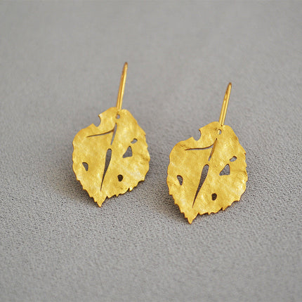 Granulated Frosted Earrings with Vintage Gold Leaf Accents