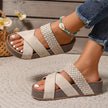 FJØRNA Abigail™ orthopedic leather strap sandals with cushioned soles, shown in a stylish design on a model's feet.
