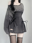 White Acubi Smoke lace-up mini dress by FJØRNA, featuring a stylish short dress with lace-up details and a sleek silhouette.