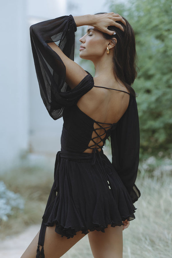 FJØRNA Amelie satin slip mini dress for women, featuring smooth satin fabric and a sleek, elegant design for stylish occasions.