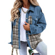 Annika | Premium Vegan Denim Long-Sleeved Checked Jacket with Buttons
