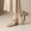 Apricot FJØRNA orthopedic chunky heel T-strap sandals for women with square toe design, stylish and comfortable summer footwear.