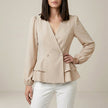 Apricot FJØRNA women's V-neck long sleeve denim wrap blouse, stylish summer top with elegant design and comfortable fit.