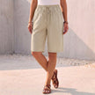 FJØRNA women's apricot cotton summer shorts with drawstring waistband, casual and comfortable for warm weather.