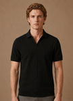 Men's luxury knit polo shirt by FJØRNA, soft textured summer polo featuring breathable fabric and stylish design.