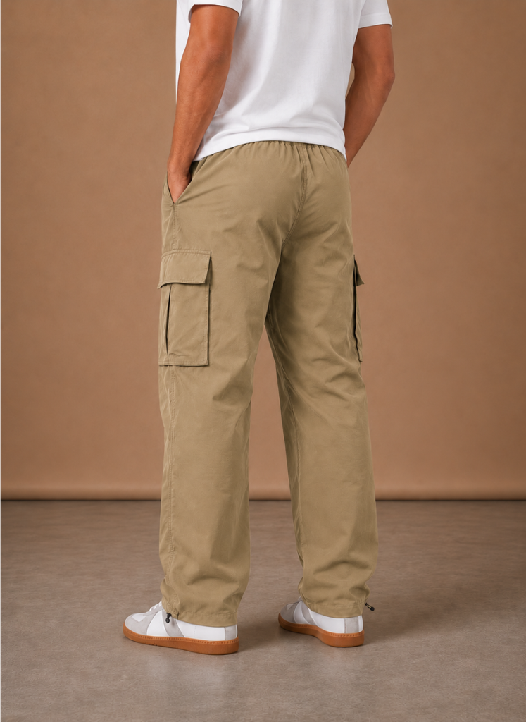 Men's cargo pants by FJØRNA featuring a relaxed fit, utility design, casual style, and multiple pockets for everyday wear.