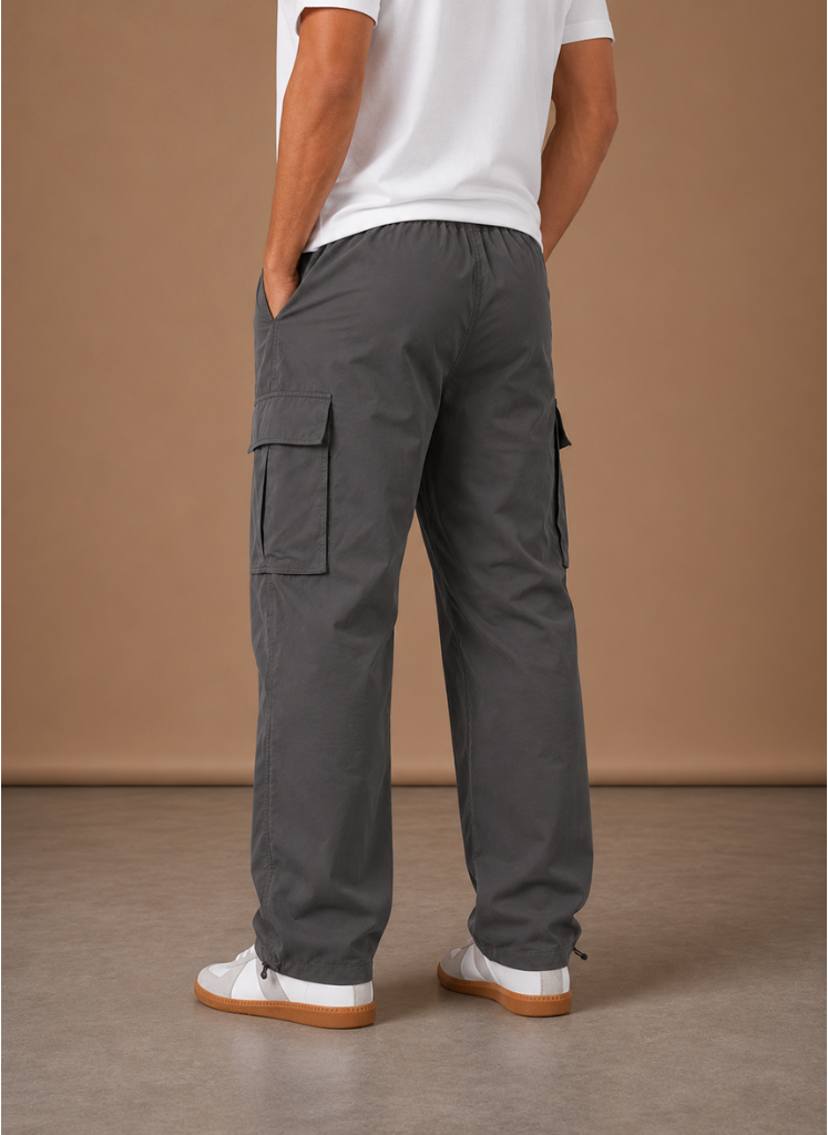Men's cargo pants by FJØRNA featuring a relaxed fit, utility pockets, and casual style, suitable for everyday wear.