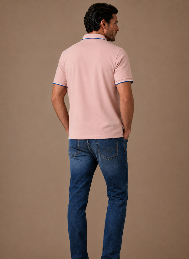 Men's classic tipped polo shirt by FJØRNA, smart casual cotton polo with a tailored fit and contrasting collar detail.