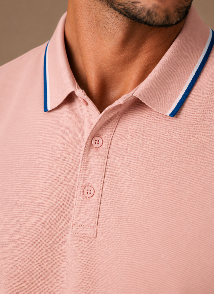 Men's FJØRNA classic tipped polo shirt in cotton, smart casual fit with contrasting collar and sleeve tips, suitable for everyday wear.