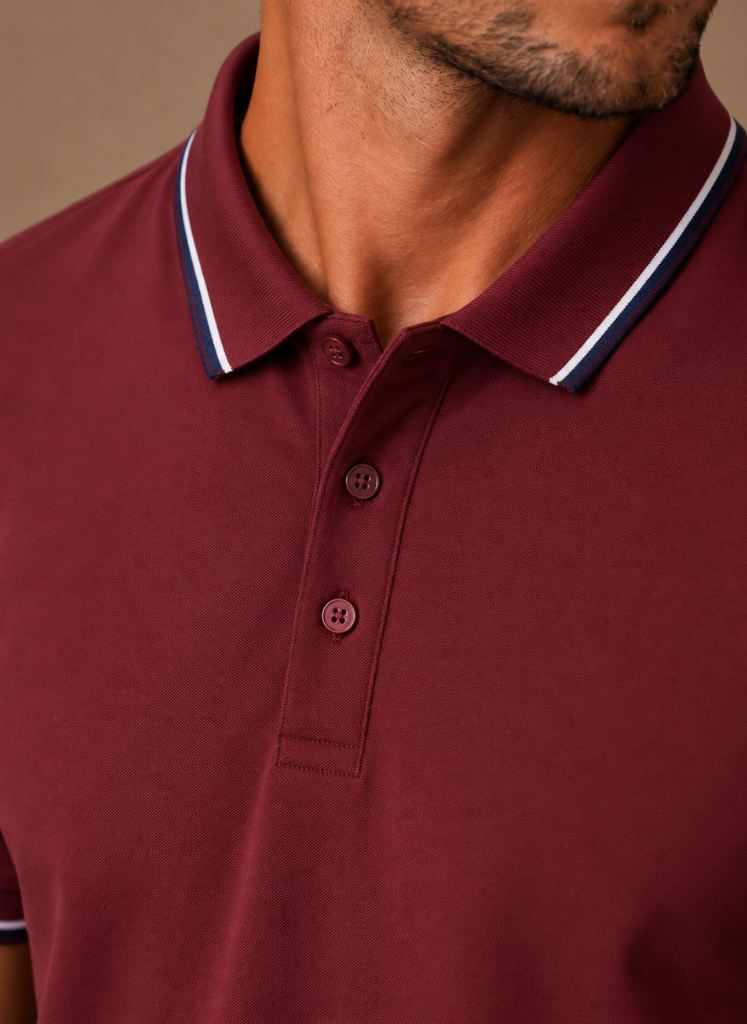 Men's classic tipped polo shirt by FJØRNA, smart casual cotton polo with a tailored fit and contrasting collar details.