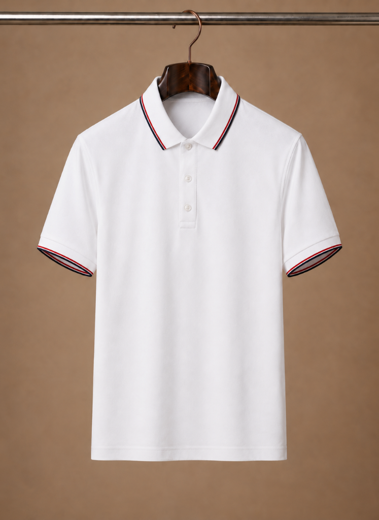 Men's classic tipped polo shirt by FJØRNA, smart casual cotton polo with a neat collar and subtle contrasting trim.