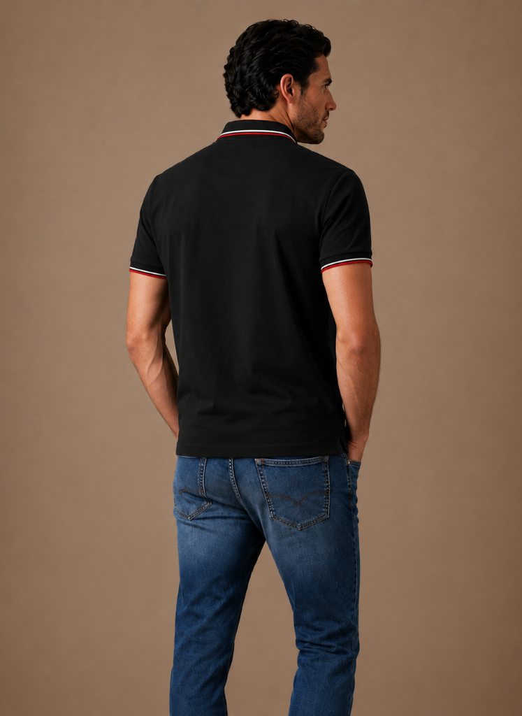 Men's classic tipped polo shirt by FJØRNA, smart casual fit in cotton, featuring contrasting collar and sleeve tips.