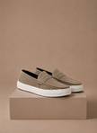 FJØRNA men's summer loafers in light tan leather, featuring casual slip-on design and comfortable lightweight construction.