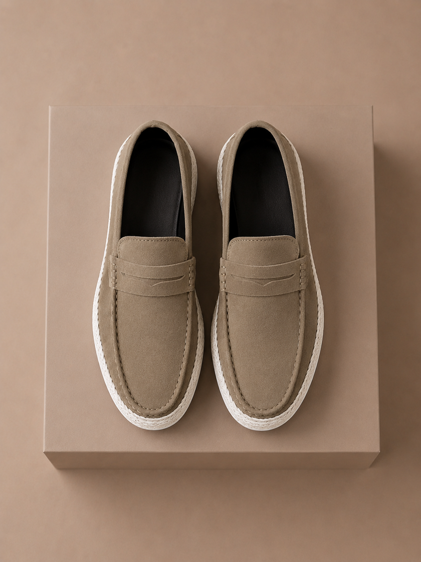 Men's summer loafers by FJØRNA, lightweight casual shoes with comfortable design for everyday wear, shown in tan color.