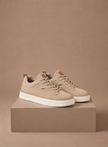 FJØRNA men's suede sneakers with slip-on design, classic smart casual shoes in tan, showcasing smooth suede material and sleek style.