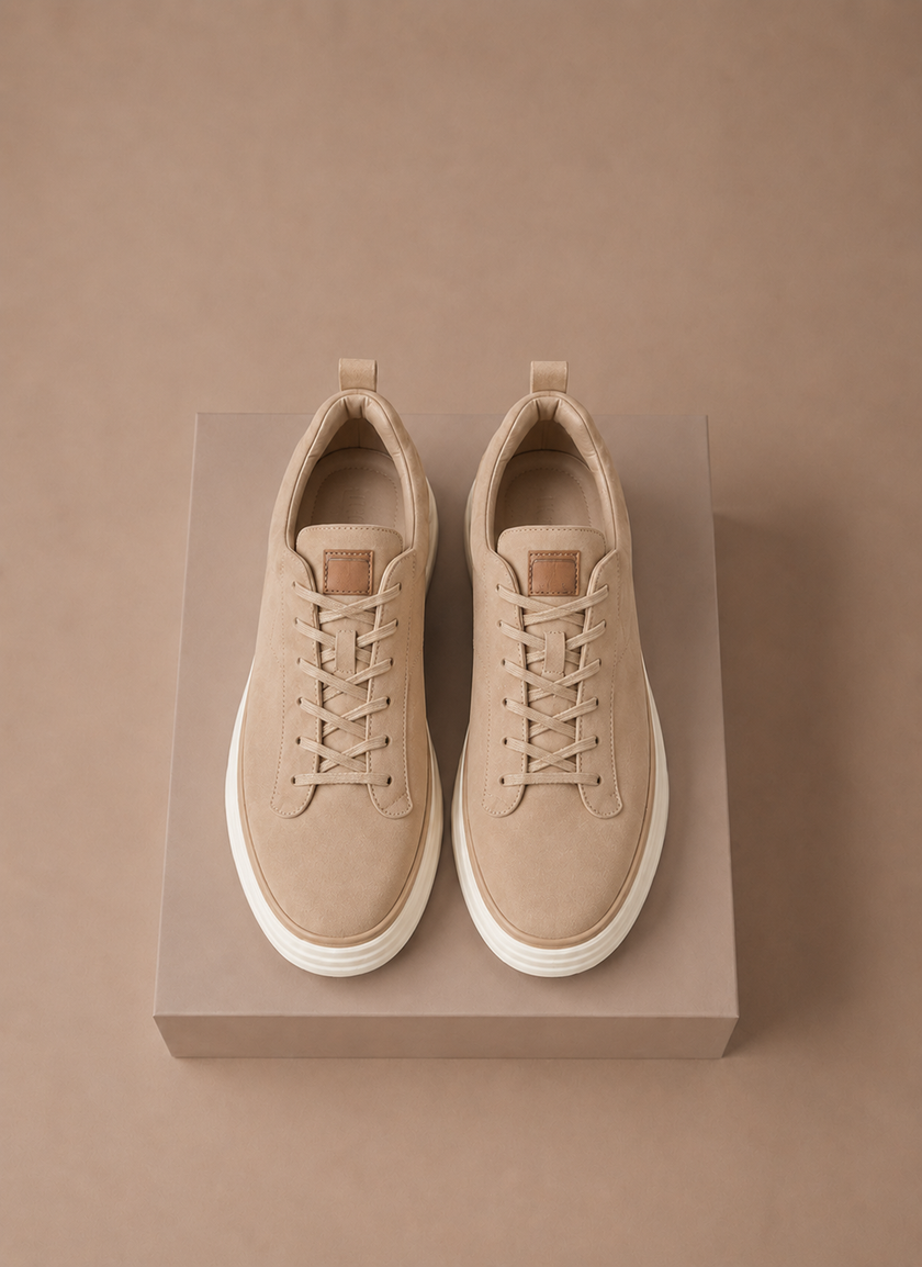 Men's suede sneakers by FJØRNA, classic smart casual slip-on shoes with clean design and comfortable fit.