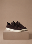FJØRNA men's suede sneakers with slip-on design, classic smart casual shoes in tan, featuring smooth suede material and sleek style.