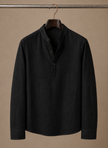 Men's linen blend grandad collar shirt by FJØRNA with relaxed casual fit, shown in a light-colored fabric.