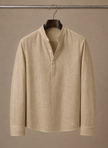 Men's linen blend shirt with grandad collar from FJØRNA, featuring a relaxed casual fit and classic men’s shirt style.