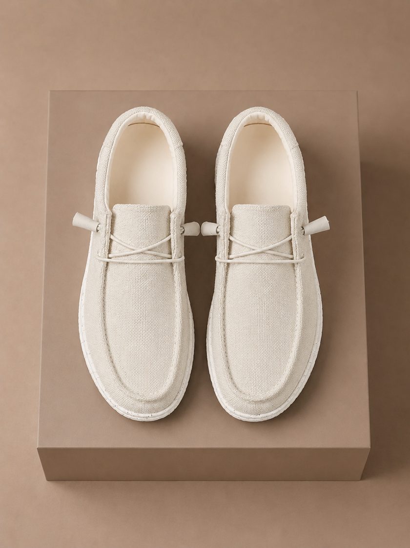 Men's breathable summer loafers by FJØRNA, lightweight linen casual shoes with a comfortable, stylish design for warm weather.