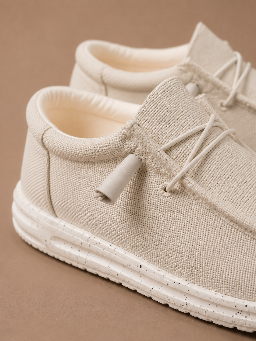 Men's breathable summer loafers by FJØRNA, lightweight linen casual shoes for comfortable warm-weather wear.