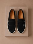 FJØRNA men's suede loafers, lightweight and comfortable walking shoes, shown in a natural relaxed stance.