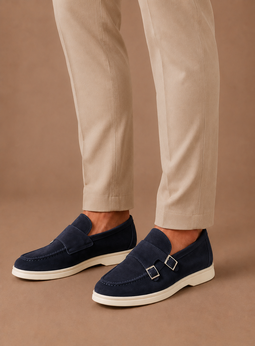 FJØRNA men's suede loafers, lightweight and comfortable walking shoes, shown in a close-up view on a clean background.