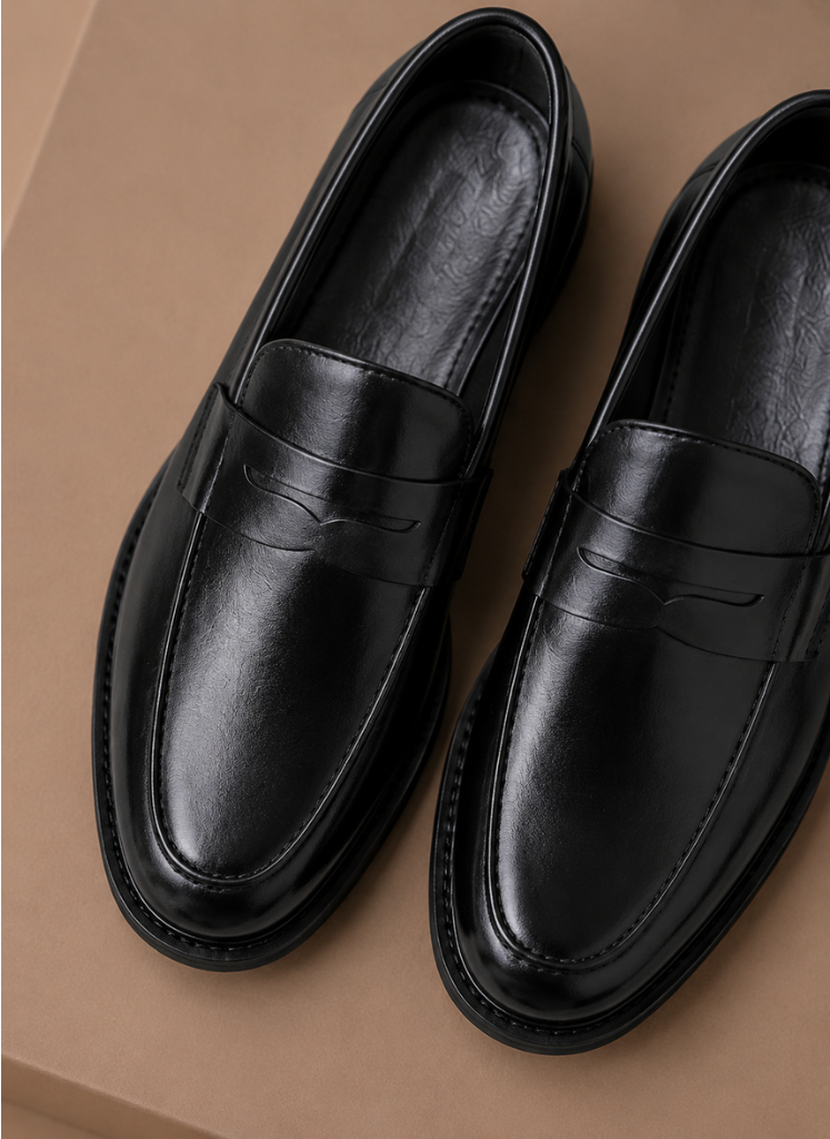 Men's leather penny loafers by FJØRNA, featuring classic smart casual style with sleek leather finish and comfortable slip-on design.