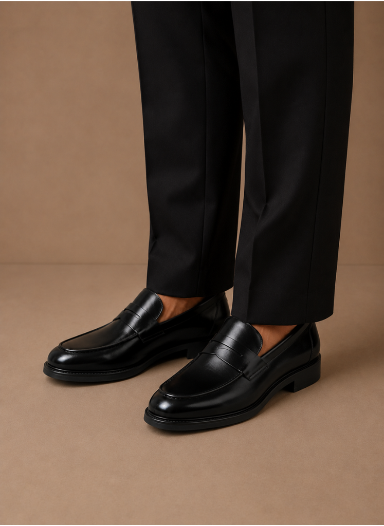 FJØRNA men's leather penny loafers in classic smart casual style, featuring smooth leather and slip-on design.