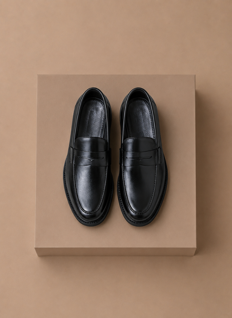 FJØRNA men's leather penny loafers in classic smart casual style, featuring smooth leather and slip-on design for everyday wear.