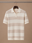 Men's striped polo shirt by FJØRNA featuring a smart casual fit, with classic horizontal stripes and a collared neckline.