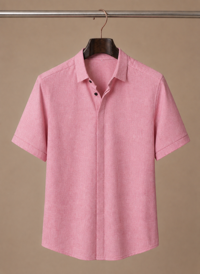 Men's short sleeve linen cotton shirt by FJØRNA, smart casual style with a relaxed fit and breathable fabric.