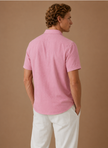 Men's short sleeve linen cotton shirt by FJØRNA, smart casual style, shown in a relaxed fit with breathable fabric.